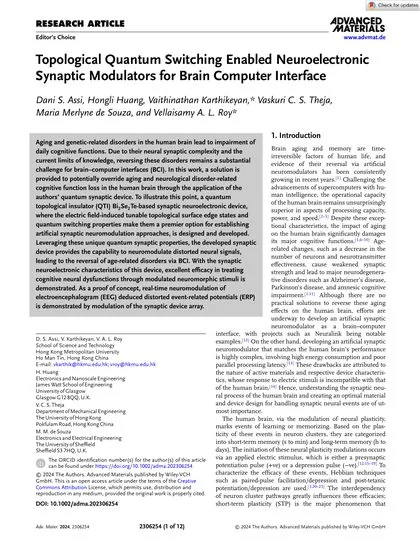 First page of Topological Quantum Switching Enabled Neuroelectronic Synaptic Modulators for Brain‑Computer Interface