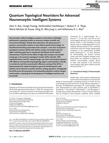 First page of Quantum Topological Neuristors for Advanced Neuromorphic Intelligent Systems