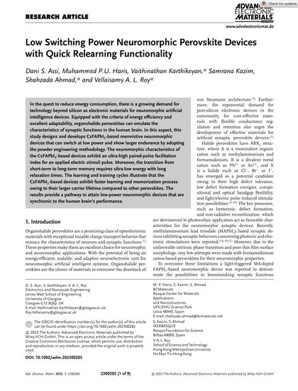 First page of Low Switching Power Neuromorphic Perovskite Devices with Quick Relearning Functionality