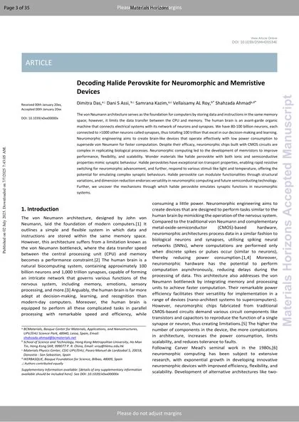First page of Decoding Halide Perovskites for Neuromorphic and Memristive Devices